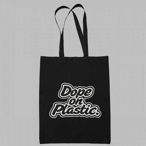 Dope on Plastic - 100% Organic cotton black shopper with logo, white print