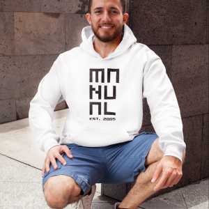 Manual Music – Hoodie white , logo MANUAL EST. 2005 in black