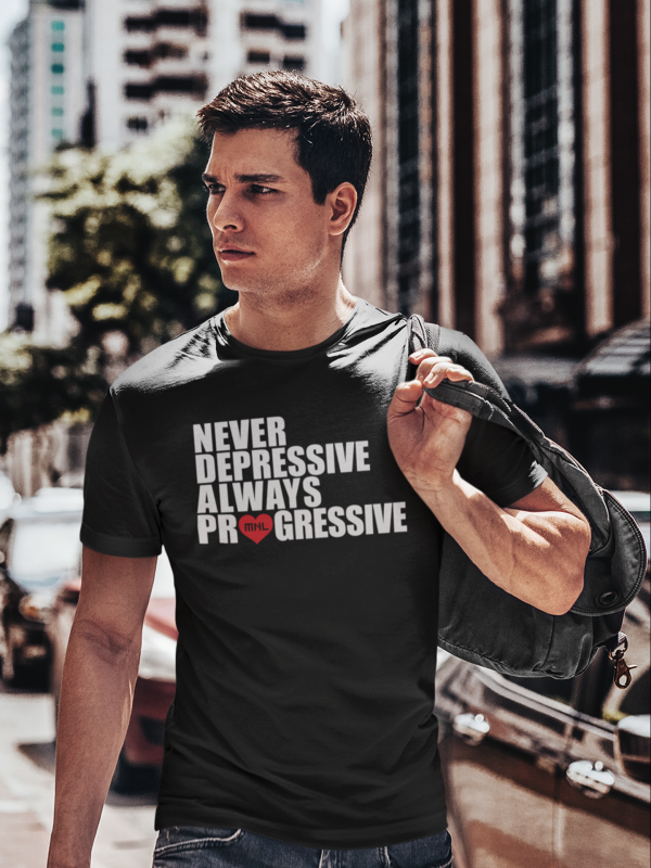 MNL - T-shirt black, ALWAYS PROGRESSIVE with white/red print