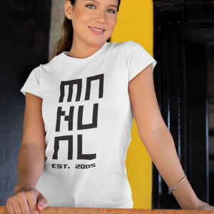 Manual Music – T-shirt white female, logo MANUAL EST. 2005 in black