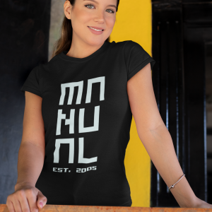 Manual Music – T-shirt black female, logo MANUAL EST. 2005 in white