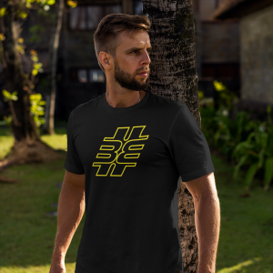 BITTE-EIN-BEAT! – T-shirt with outline logo, fluorescent yellow print