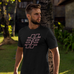 BITTE-EIN-BEAT! – T-shirt with outline logo, medium pink print