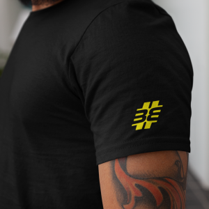 BITTE-EIN-BEAT! – T-shirt with outline logo, fluorescent yellow print