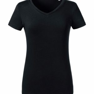 DANA – T-shirt women V-neck with logo, rosegold print