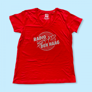 RSDH – WOMEN red T-shirt, vinyl logo in Silver Glitter