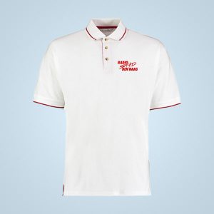 RSDH – white/red Polo shirt, logo embroidered in red