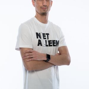 ST NIET ALLEEN – HEREN wit T-shirt, logo in zwart