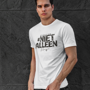 ST NIET ALLEEN – HEREN wit T-shirt, logo in zwart