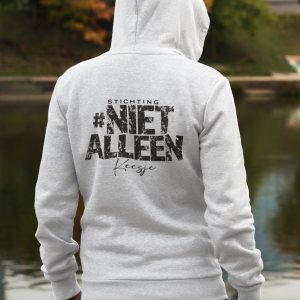 ST NIET ALLEEN – HEREN Hoody zipper wit, logo in zwart
