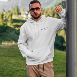 ST NIET ALLEEN – HEREN Hoody wit, logo in zwart