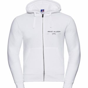 ST NIET ALLEEN – HEREN Hoody zipper wit, logo in zwart