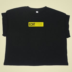ECHT STERK – Crop Tee met logo in geel volvlak – dames
