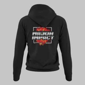 MAJOR IMPACT – Hoody with text logo on front, logo in frame on the backside